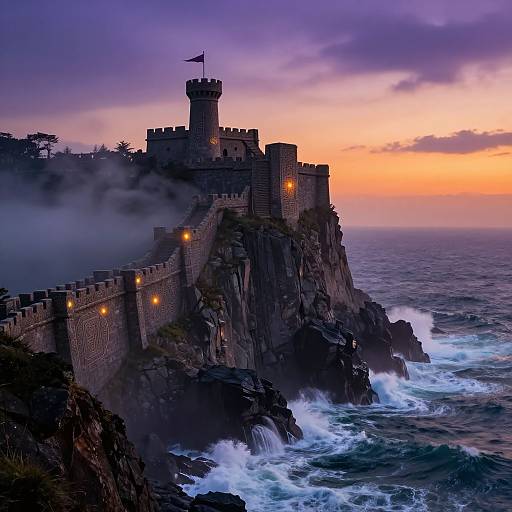 Ancient Cliffside Fortress at Dusk