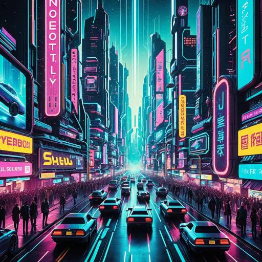 Futuristic Neon Metropolis Street at Night Futuristic Neon Metropolis Street at Night
