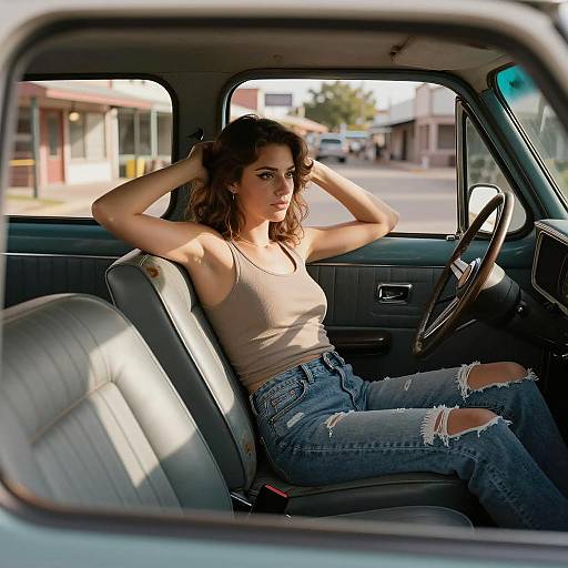Retro Portrait of Woman in Pickup Truck