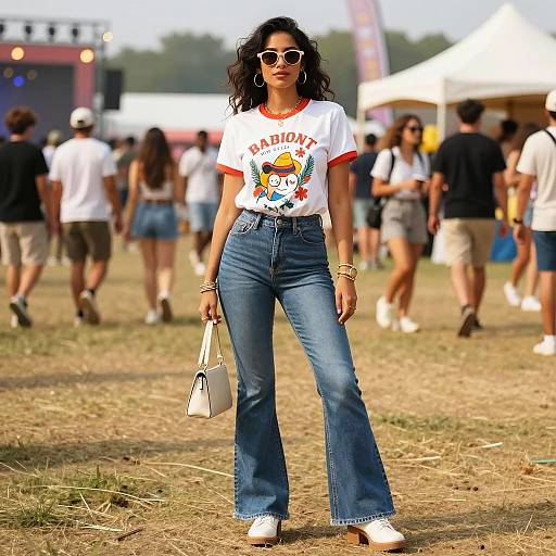Retro Festival Style with Flared Jeans