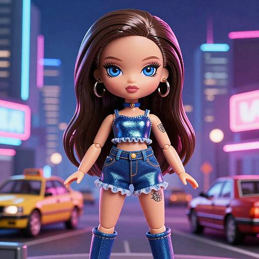 Futuristic Stylized Doll in Neon City