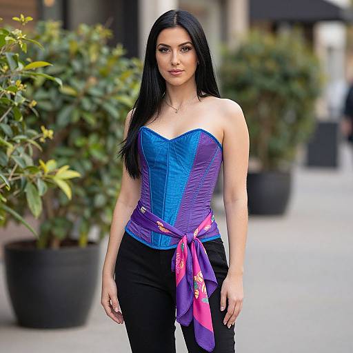 Woman in Blue and Purple Corset with Scarf