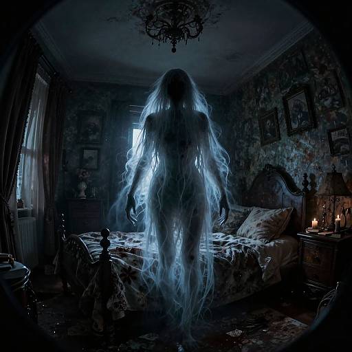 Ethereal Shadow in Haunted Bedroom