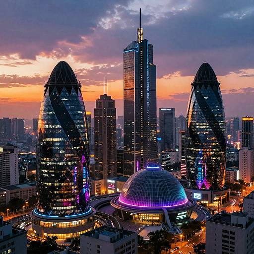 Futuristic Cyberpunk Hemispherical Cityscape