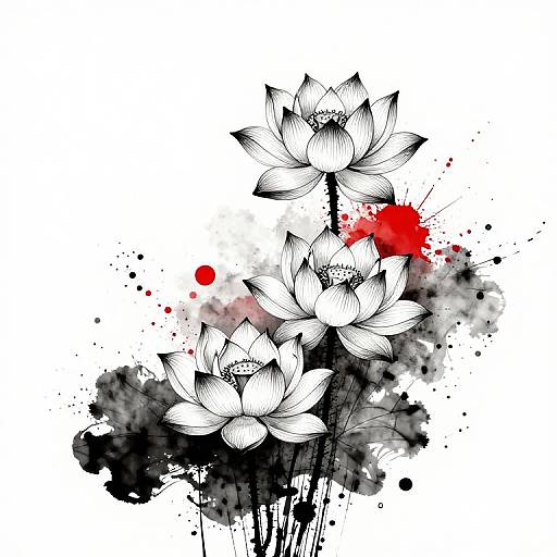 Abstract White Lotus with Red Accents