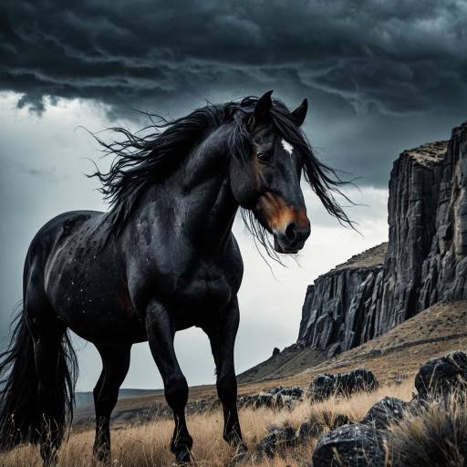 Dramatic Stormy Cliffs and Mustang Dramatic Stormy Cliffs and Mustang