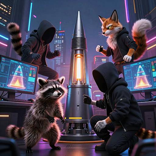 Cyberpunk Furry Hackers in Dystopia