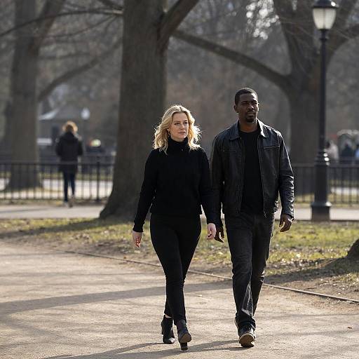 Blonde Woman and Man Walking in Park