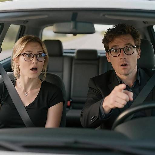 Surprised Couple in Car Snapshot