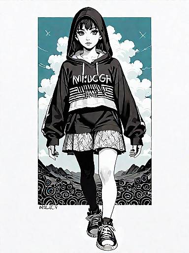 Checkerboard Streetwear Woman Full-Body Portrait