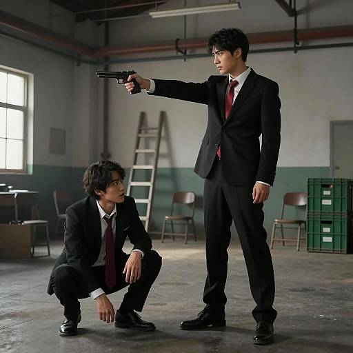 Dramatic Confrontation in an Industrial Setting