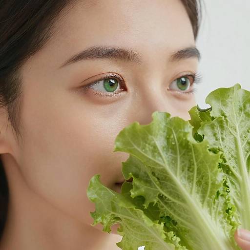Close-Up of Woman with Green Vegetables