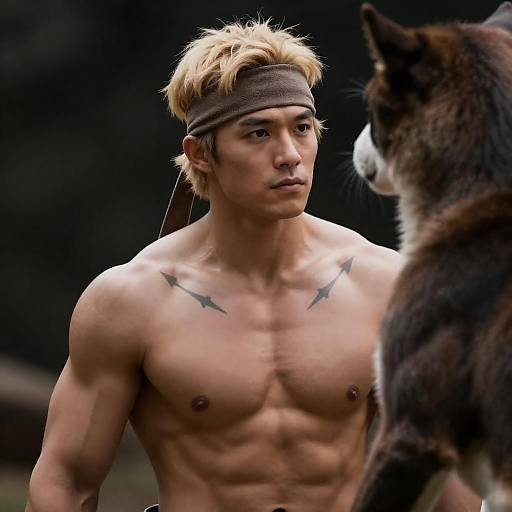 Muscular Warrior with Animal Encounter