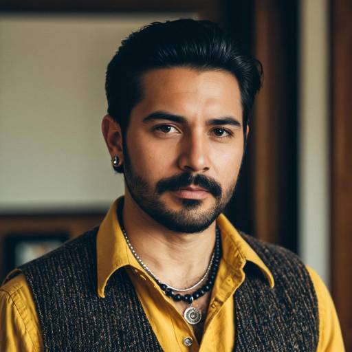 Young man with beard and necklace portrait
