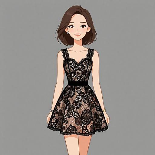 Chic Woman in Lace Skater Dress