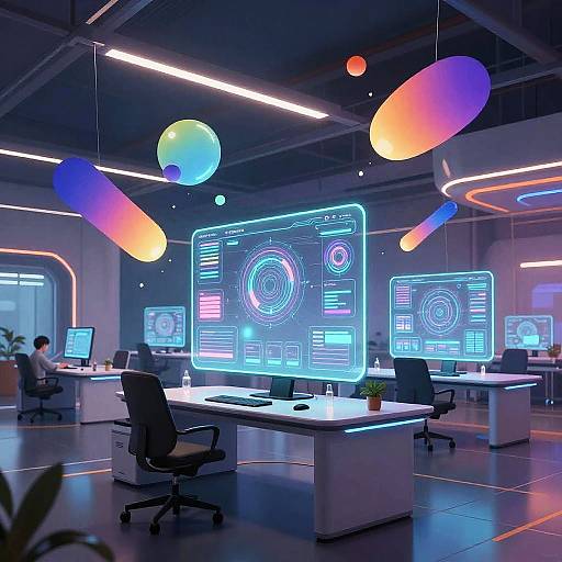 Futuristic Workspace with Holographic Screens