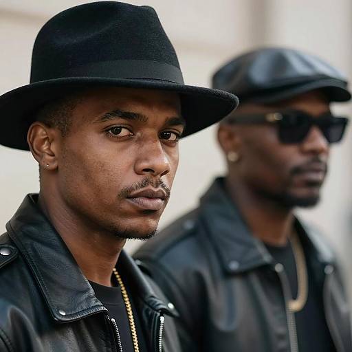 Two Stylish Men in Black Leather Jackets