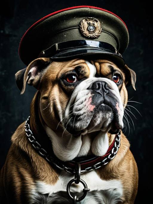 Bulldog in Vintage Military Hat