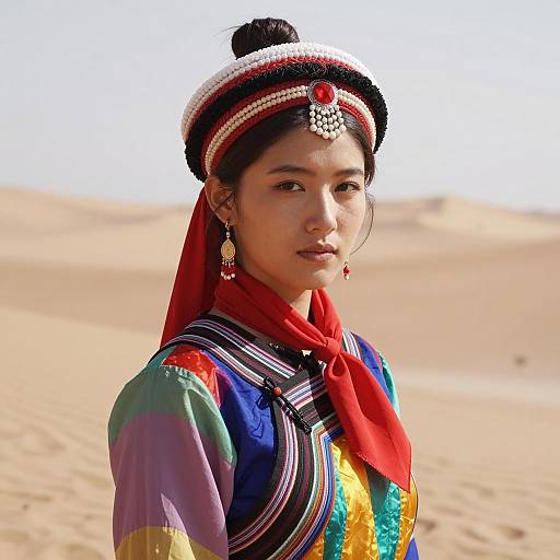 Young woman in traditional colorful desert attire