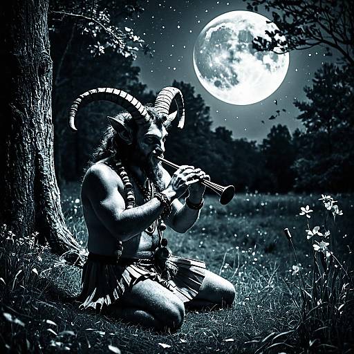 Satyr Playing Panpipes Under Moonlight