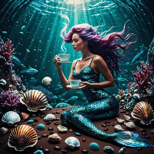 Mermaid Enjoying Coffee Underwater