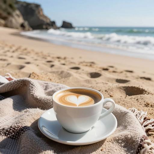 Romantic Coffee on Serene Beach