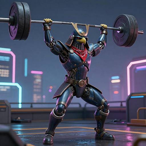 Cybernetic Eagle Warrior Lifts at Dusk