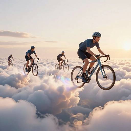 Surreal Cyclists Soaring Above Clouds