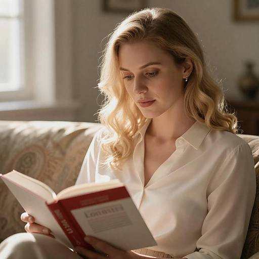 Blonde Woman Reading in Soft Sunlight