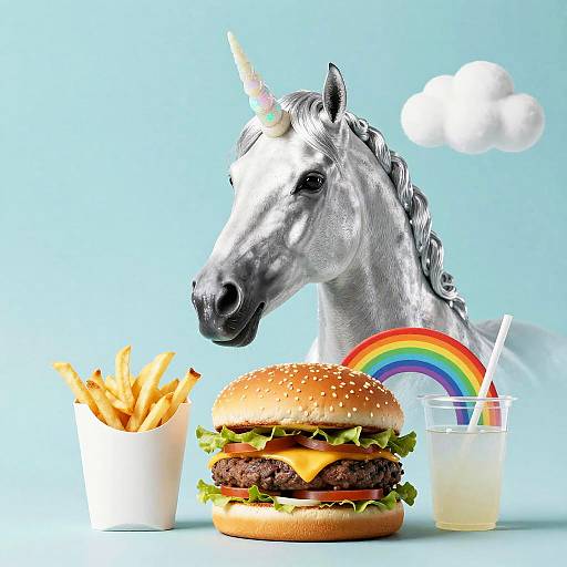 Pastel Opal-Horn Moon Horse Scene