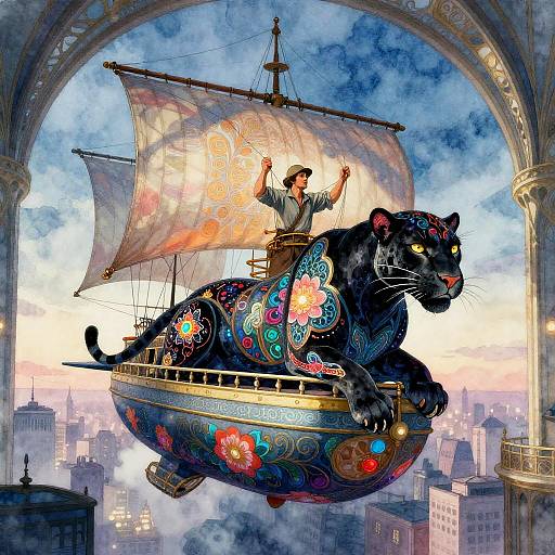 Art Nouveau Skyship Captain with Panther