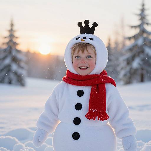 Cheerful Boy in Snowman Costume
