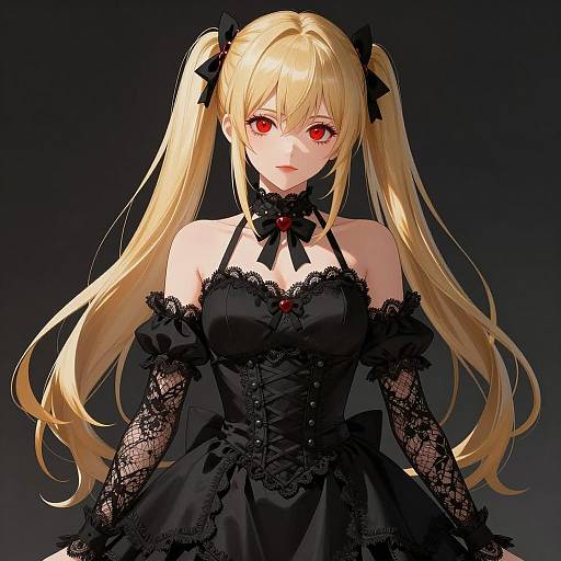 Blonde Anime Girl in Black Gothic Dress