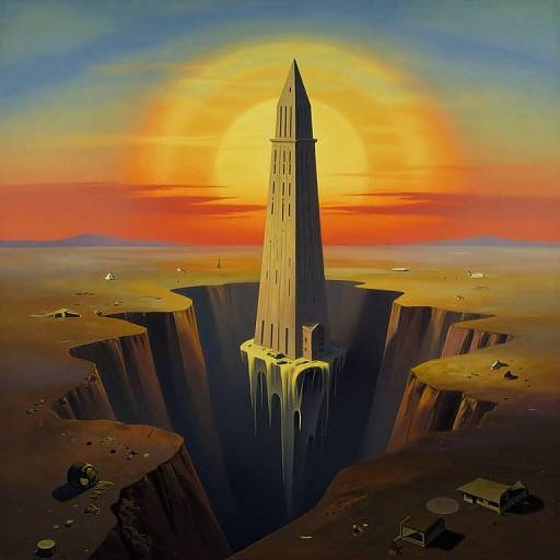 Surreal Melting Tower Over Chasm