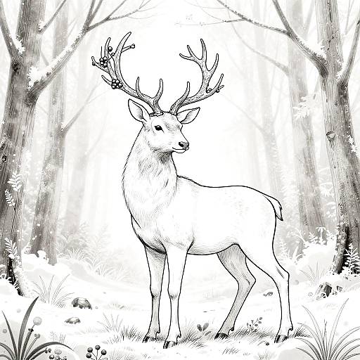 Regal Stag Maiden Line Art