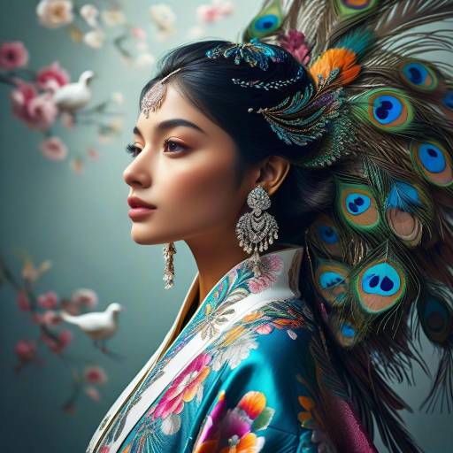 Indian Model in Peacock Feather Costume