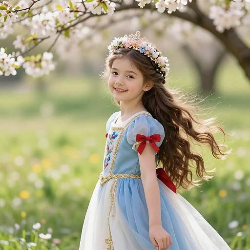 Whimsical Braided Girl in Flower Meadow