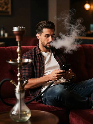 Man Smoking Shisha in Lounge