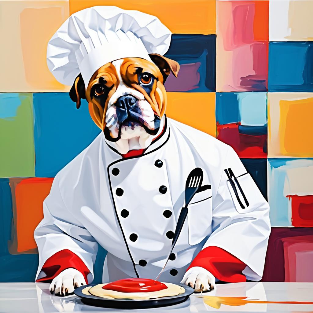 Chef Dog and Abstract Man Painting