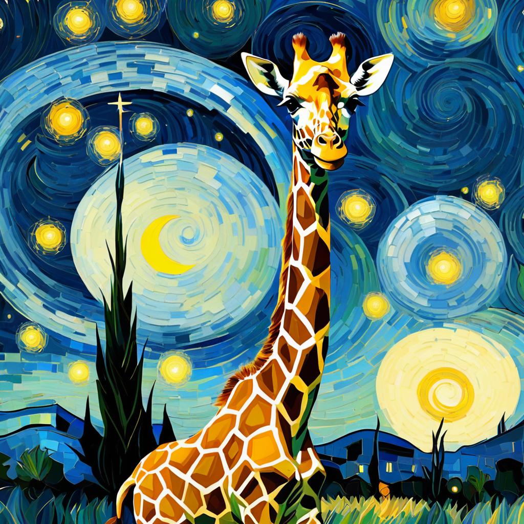 Surreal Giraffe by Van Gogh with Star