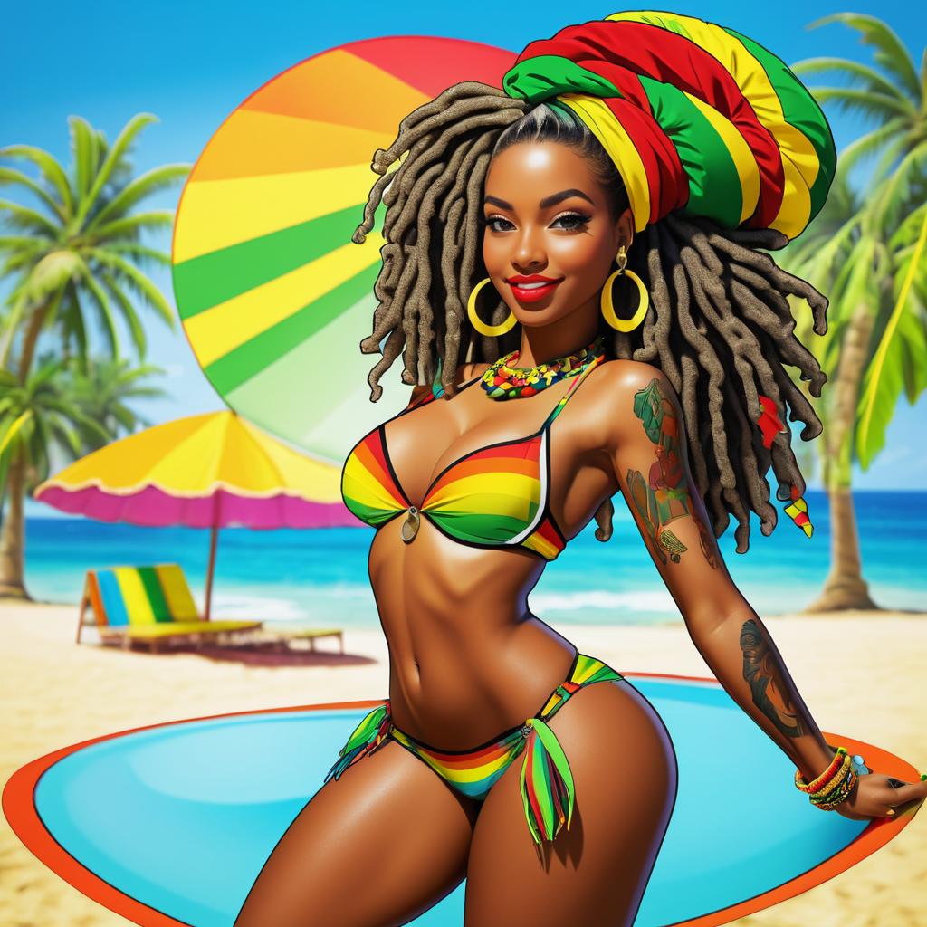 Vibrant Rastafarian Cartoon Pin-Up Art