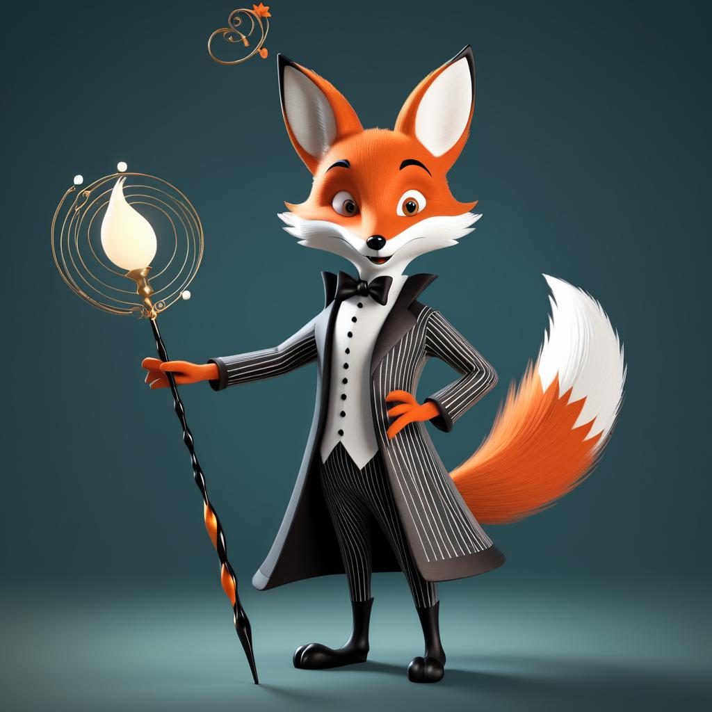 Whimsical 3D Fox with Magician's Wand