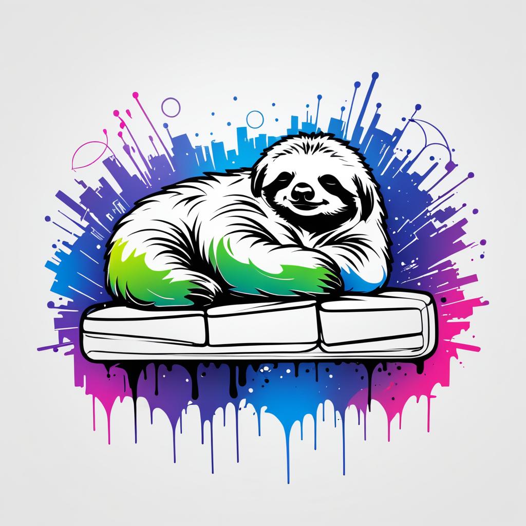 Graffiti-Inspired Sleeping Sloth T-Shirt Art