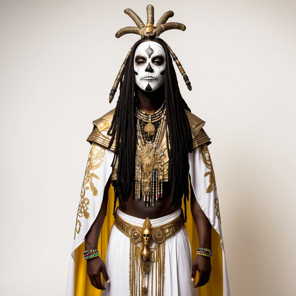 Solemn Voodoo Priest in Intricate Costume