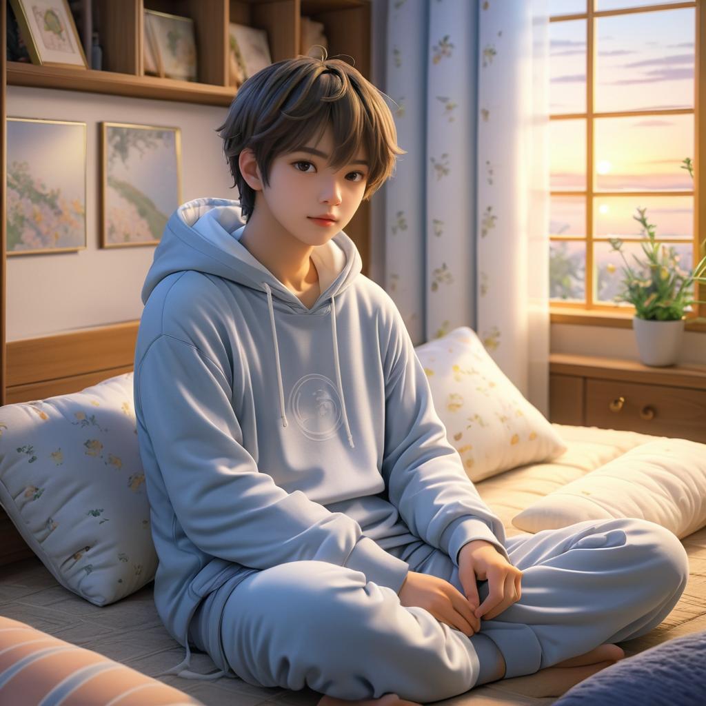 Serene Teenage Boy in Cozy Loungewear