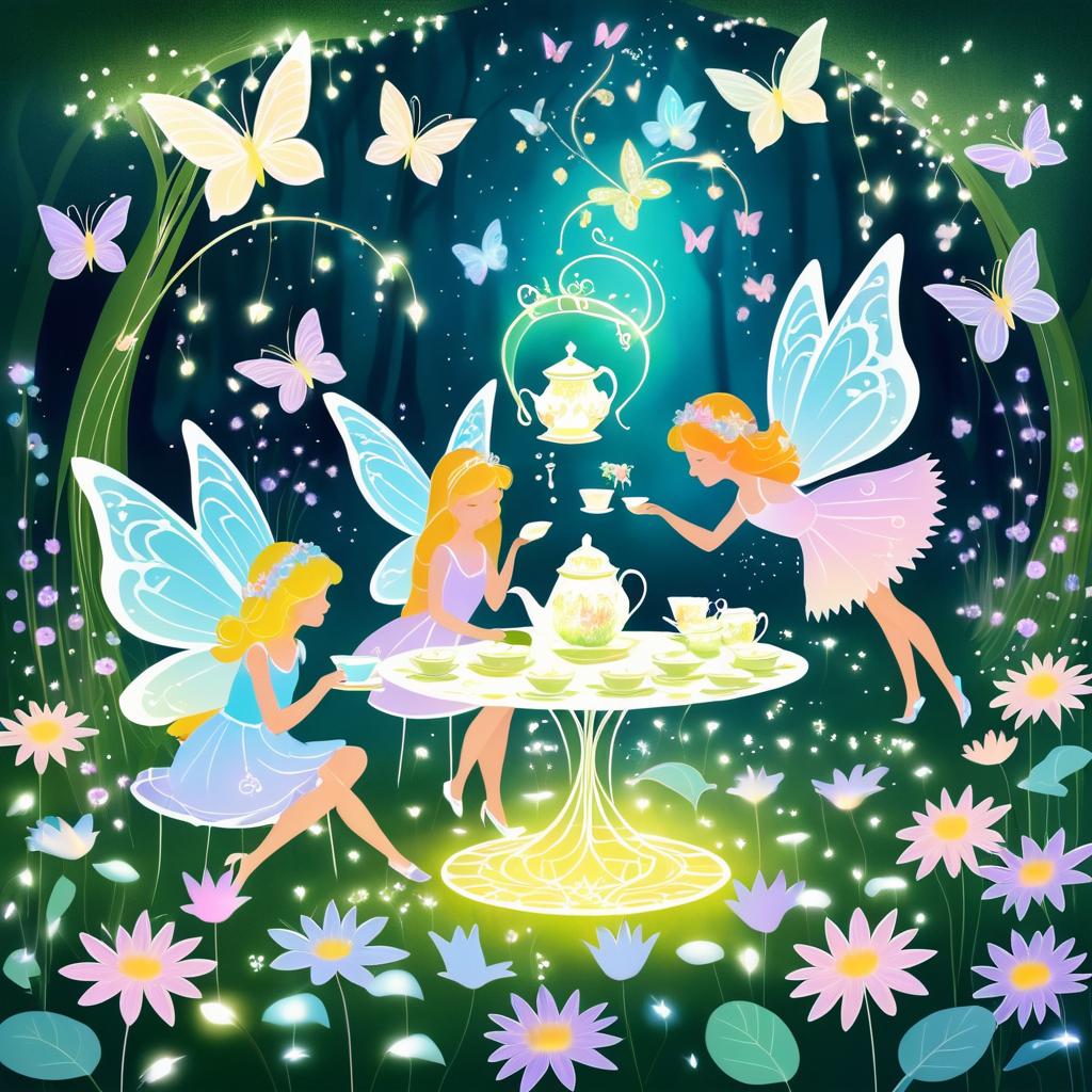 Whimsical Fairy Garden Tea Party Illustration