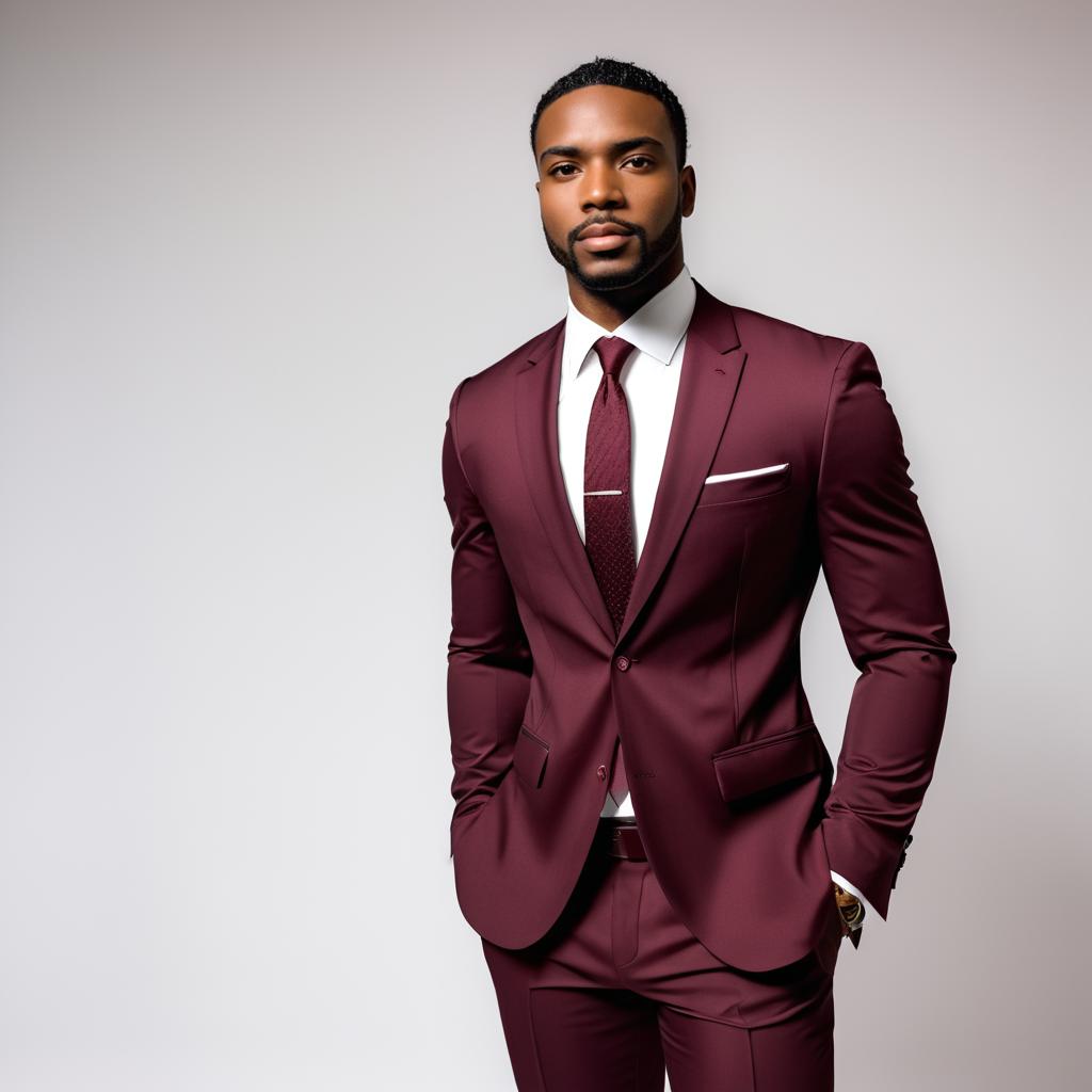 Elegant Black Male Model in Burgundy Suit