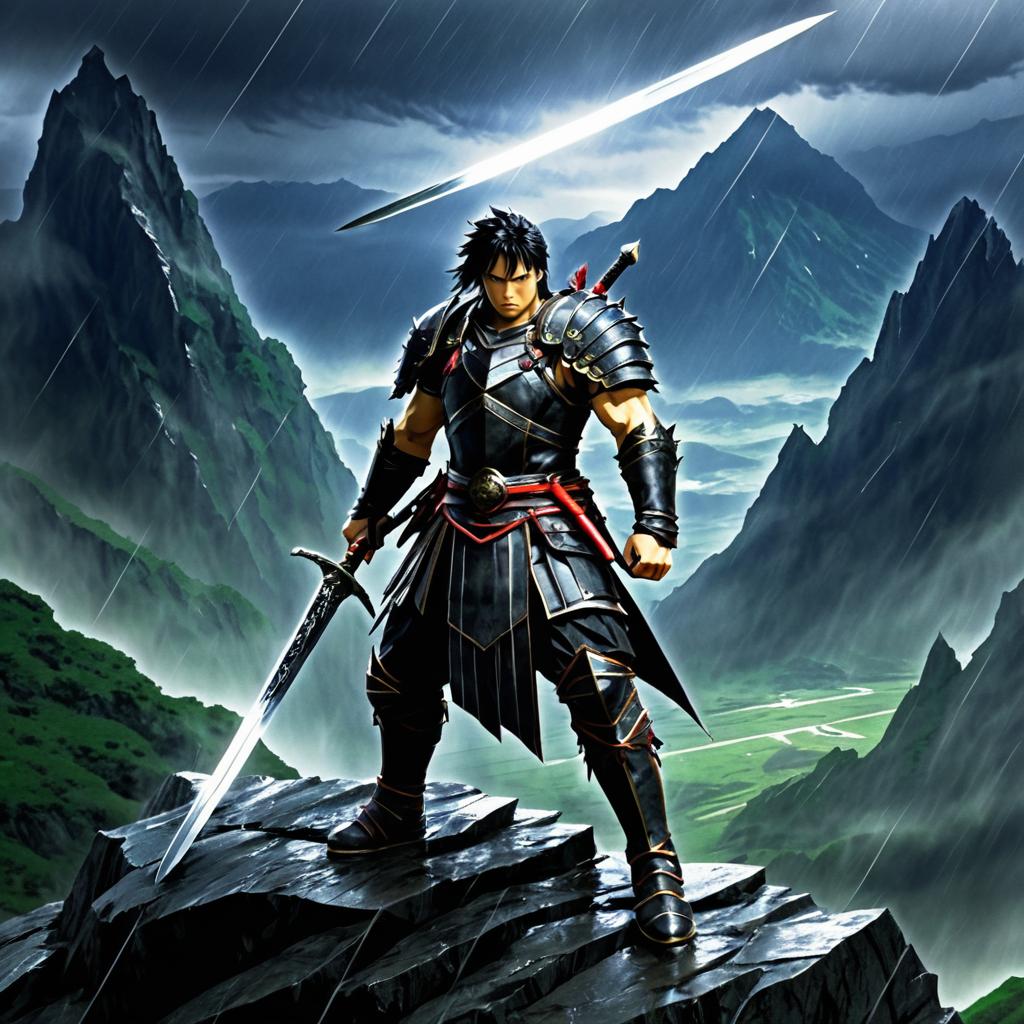 Fierce Warrior in Rugged Mountains