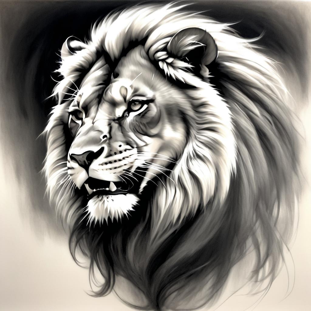 Fierce Lioness Duotone Charcoal Portrait