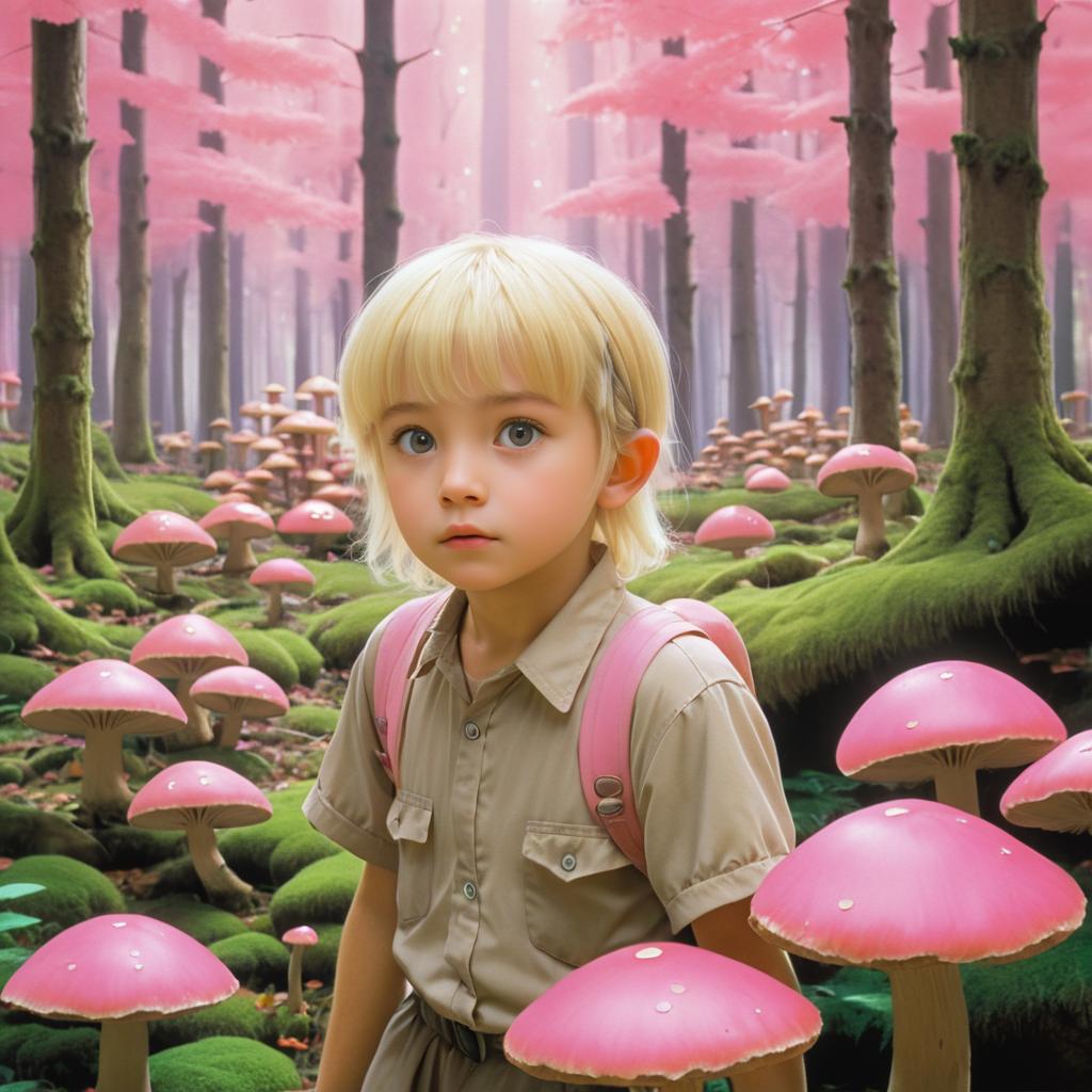 Fantasy Child Among Enchanted Mushrooms